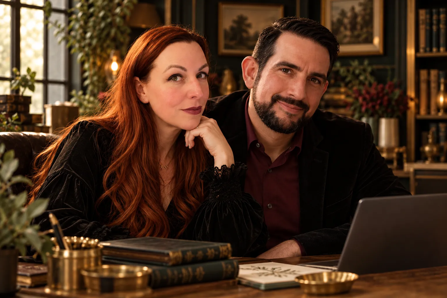Klass & Quill co-founders Ashley and Jeremy Klass together in their library